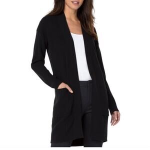 Liverpool Ribbed Open Front Cardigan Sweater in Black Women's Size 1X